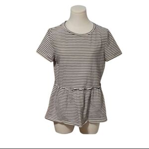 Emery Rose Black and White Striped Ruffled Short Sleeve Tee Size Medium